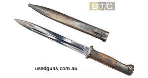 Original German WW2 manufactured Mauser 84/98 bayonet with scabbard.¬¨‚Ä† Matching scabbard & bayonet number 397 with matching maker code S/177G. Good used cond