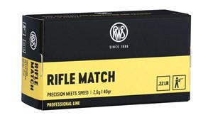 RWS 
2134225
RIFLE MATCH
22LR, 40GR, LRN
AMMUNITION

$22.90 /PER 50
$206.10 /PER 500