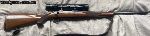 Ruger M77 tang safety model in 243 Winchester. Rifle comes with scope, scope cover and sling. A used rifle that shows some wear from all its adventures, it stil