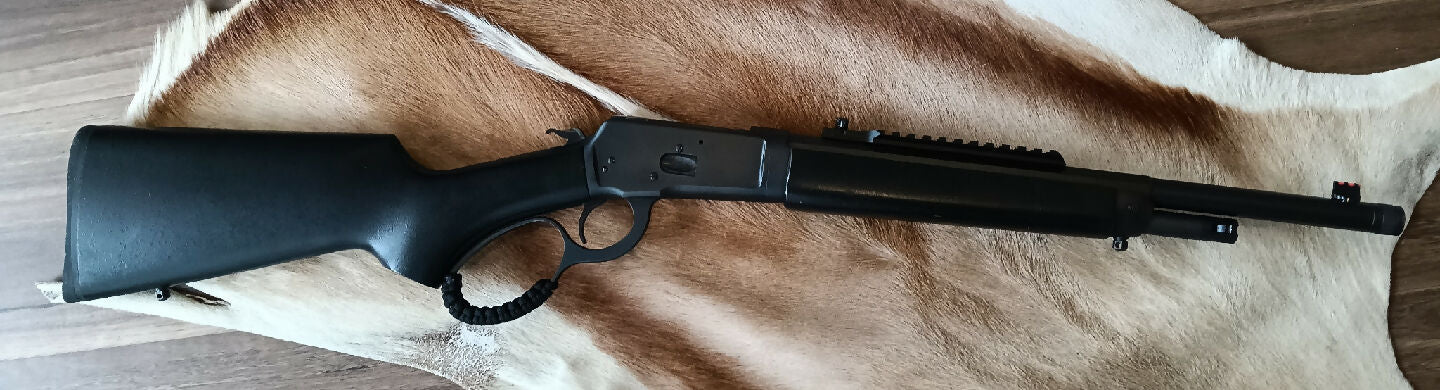 CHIAPPA Wildlands 44 Magnum take down.  One of the smoothest Lever actions you can buy, a decent improvement over a Rossi or a Marlin.   A handy 16.5 inch barre