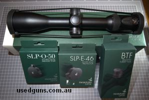 As new, in box, with all paperwork. Also includes Ballistic Flex Turret and alloy scope lens protectors, all as new in boxes.