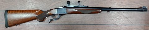 Ruger No.1 chambered in 458 WIn Mag. Has open sights and 1" scope rings. Also comes with dies, brass and projectiles. Call or email Mackay Shooters Supplies for