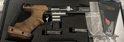 2021 Pardini Rapid Fire Model. Comes with 2 magazines, tools, dry fire plug, cleaning kit, manual, spare firing pin (the one installed is unfired), a 6mm wide f