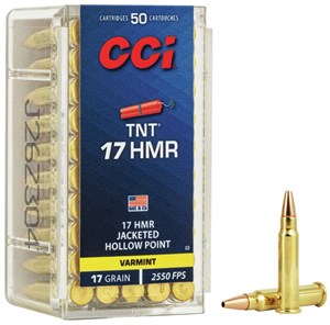 CCI
C53
TNT
17HMR, 17GR JACKETED
HOLLOW POINT
AMMUNITION
2550 FPS

$35.90 /PER 50
$309 /PER 500
