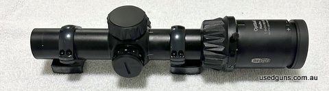 Meopta Meopro Optika 6 1-6x24 RD SFP. Illuminated 4C reticle. Second focal plane. 30mm tube size. Was mounted on a Sako but was never sighted in because I sold 