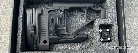 Vision chassis standard buttstock, adjustable bag rider, adjustable cheek piece. Adjustable length of pull. This buttstock will only fit vision chassis products