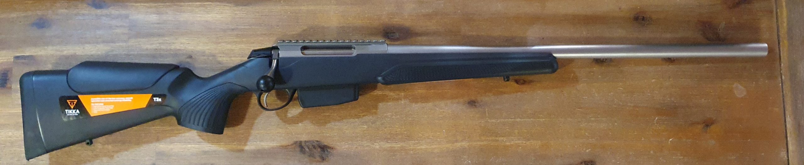 Swapped into Tikka T3X Varmint Non-adjustable stock. Single stage trigger. Non-threaded muzzle. Factory Picatinny rail. Oversize Factory Bolt Handle. Excellent 