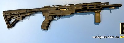 Ruger 10/22 22LR. Category C semi-auto rifle with an adjustable stock. Check your state regulations. In good condition. Has an Archangel chassis with a MOE grip