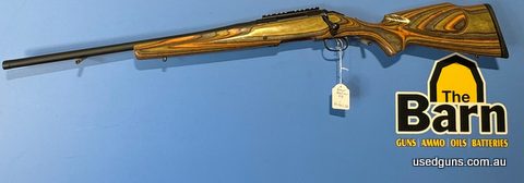 Ruger American 308W with a Boyds forest camo stock. Stock was originally for a RH gun but has been modified to suit the left hand bolt. Has a threaded bolt + pi