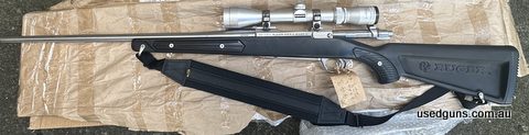 Ruger paddlestjick stock in 223 rem stainless . Hardly ever used maybe 80 rounds through it. Silver Bushnell 3-9x40 clear unmarked optics. Will not disappoint e