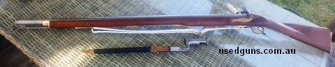 Brown Bess and Bayonet British infantrymen 1722 and 1838. common Rifle for the British Army. This is a reproduction and wood is beautiful. It was made around 19
