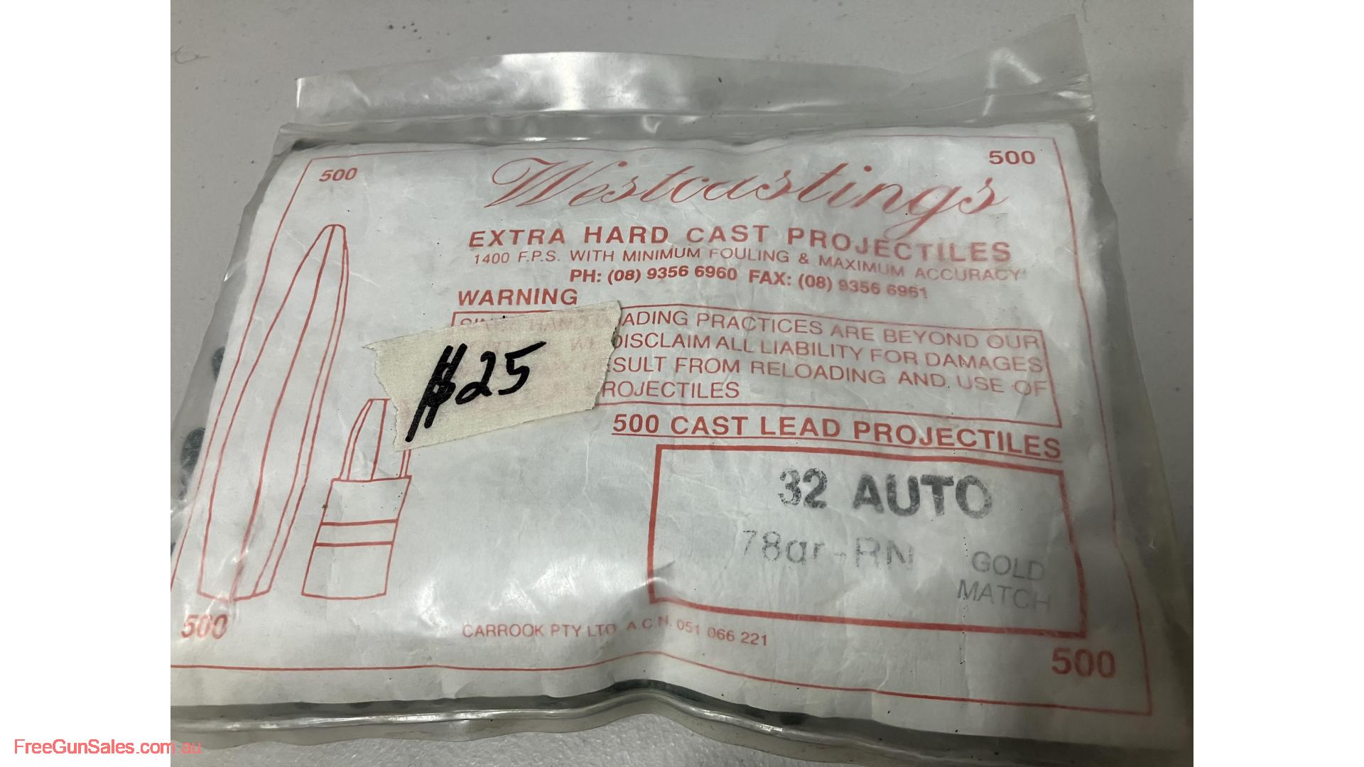 Westcastings 32Auto 78 gn gold match projectiles Highbury