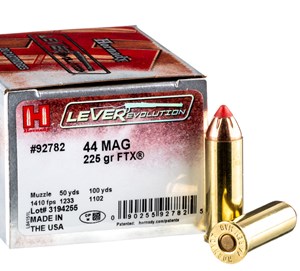 HORNADY
H92782
LEVER EVOLUTION 
44 MAG, 225GR, FTX TIPPED
AMMUNITION

$54.90 /PER 20
$247.05 /PER 100
$469 /PER 200