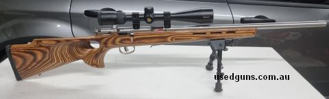 Savage 17 HMR thumbhole laminated stock,  heavy barrel, stainless Nikon prostate scope. Will come with 120+ hornady rounds