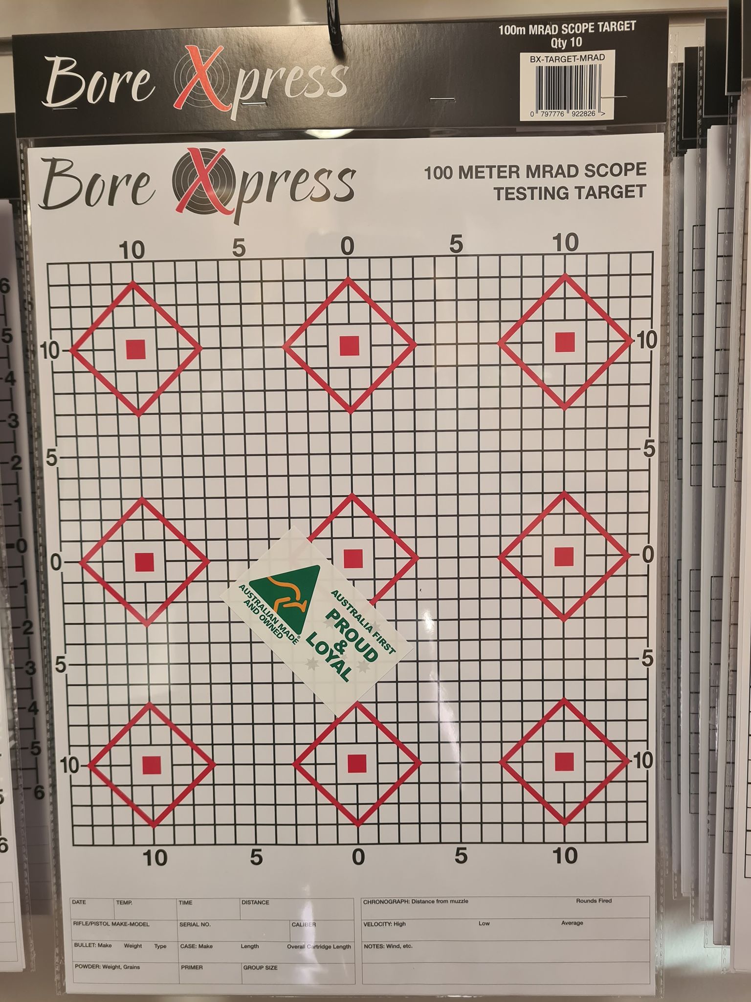 Bore Xpress 100m MRAD Scope Testing Target