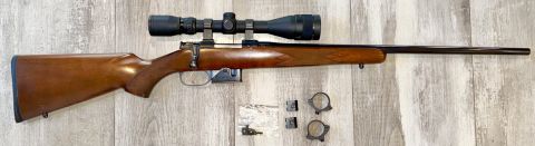 CZ MOD. 527 AMERICAN in 223 Rem; 6 round magazine and set trigger. 24" barrel with exc. bore & sharp rifling. Fitted with SIMMONS WHITETAIL CLASSIC 4.5-14x40m/m