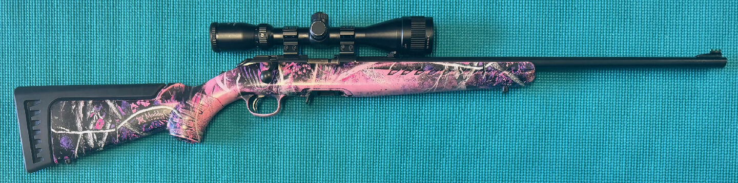 Ruger American Muddy Girl in 22 LR. Would be excellent condition however the outside of the barrel had surface rust due to poor storage. Has been cleaned up but