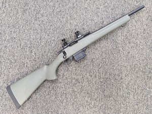 HOWA
MINI ACTION CARBINE
223REM
10 SHOT
DETACHABLE MAGAZINE
16 INCH BARREL
BLUED FINISH
ALLOY PILLAR BEDDED 
OD GREEN SYNTHETIC STOCK
MDT PIC RAIL
1 INCH RINGS 
#B691681

EXC+ $449