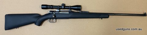 Very good condition Husqvarna model 96 chambered in 6.5x55 Swedish. synthetic sporterised stock. 1 piece scope mount with a 3-9x40 scope. the synthetic stock is