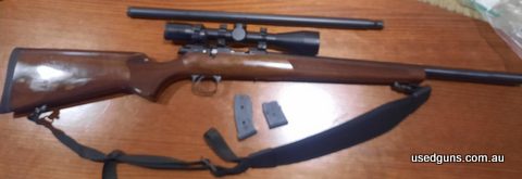 Complete with 22LR interchangeable barrel, mags, strap and case