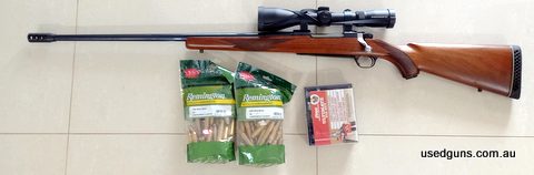 Some minor handling and storage marks. Price includes post to your dealer, brass and dies, scope muzzle brake as pictured. Bought another hunting rifle so its n