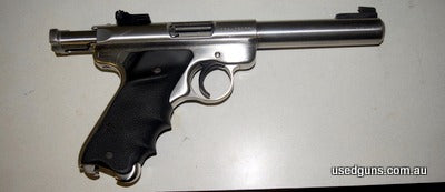 Stainless steel pistol, unmarked exterior, 'Bull Barrel'. Very well cared for by me and original owner. Little use in past year. Stripped right down & checked b