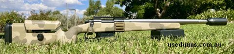 Trued Rem700 action cerakoted black. Maddco 1:10 18‚Äö√Ñ√π Stainless fluted barrel in Sako Varmint profile with Wedgetail blast diverter/muzzle brake. Surgeon R