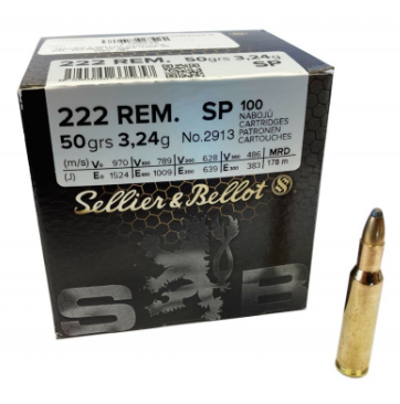 S&B Sellier & Bellot 222 Rem 50 grain SP Ammo 100 rd Bulk Pack