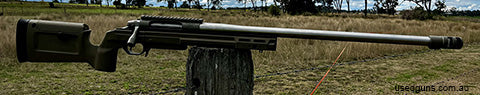 Cerakoted action, Bartlien HV 10t barrel, Badger FTE muzzle break. Also includes new Swan match grade stainless HP 10T barrel. Timney trigger and KRG Bravo CIP 