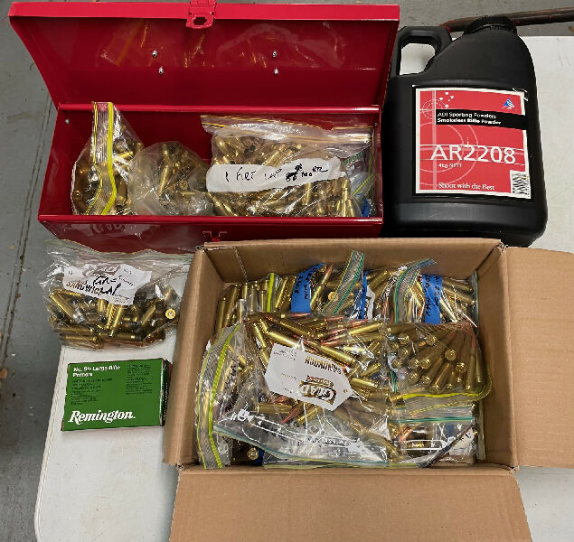 Winchester 308. Job lot of WIn .308. Reloads, Primed Cases, Un-Primed Cases, AR2208 Powder and Large rifle Primers.