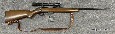 Good condition Sportco 22 Hornet. Has a Japan 4x32 scope mounted. Comes with a spare magazine and a sling. Cycles well. Barrel in very good nick.  $65 freight t