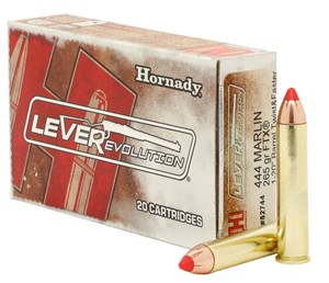 HORNADY
H82744
LEVEREVOLUTION
444 MARLIN, 265GR, FTX 
POLYMER TIP
AMMUNITION 

$94.90 /PER 20
$427.05 /PER 100