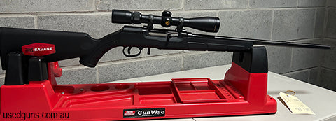 SAVAGE A22R In as new condition, the rifle has been used for a minimal amount of plinking only. Black synthetic stock. No visible marks or wear. Fitted with qua