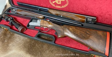 DGR Double Rifle 9.3x74r ejector with extra set of 20 guage barrels. About 4 box's ammunition through the 9.3 with the shotgun barrels presenting as new. Cased 