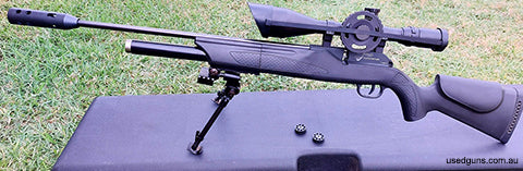 Very good condition. Comes ready to shoot with extra the 300 bar scuba tank costing over $700 to replace. Also have the 2 factory magazine.and carry case.