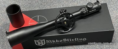 Now in stock for immediate delivery. Nikko Stirling Hornet ED 10-50X60 with illuminated HMD-T reticle. .05Mil turrets, 30mm main tube with flip up covers and su