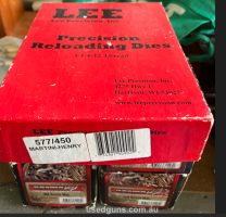 For sale 3 die set and shell holder for 577/450 Martini Henry, as new never used Please ring or text