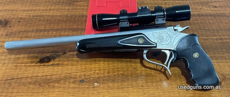 309 JDJ Thompson Contender with Leupold 4X extended eye relief scope. 14" barrel. Dies and brass included. Excellent condition.