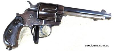 Large frame double action in crisp working order with shiny bore and good grips. Retains most original blue on frame, barrel and cylinder fading to a silvery pa