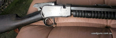 Appears completely original.  Rust patch on the barrel and hammer but everything works ie fires and ejects.  Half cock and safety, tube magazine.  Take down act