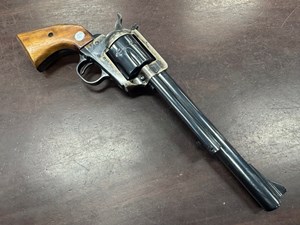 COLT
SAA NEW FRONTIER
357 MAGNUM
6 SHOT
7.5 INCH BARREL
COLOR CASE FINISHED FRAME
ADJUSTABLE REAR SIGHT
TIMBER GRIPS WITH COLT EMBLEM
DEEP GLOSS BLUED FINISH
CLEAR COLT PATENT ON FRAME
CLEAR COLT HARTFORD ADDRESS ON BARREL
#6190NF

AS NEW $2990