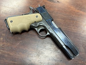 SPRINGFIELD ARMORY
1911
45ACP
8 SHOT
EXCELLENT BORE
CUSTOM HANDGUN
WITH COLT GOLD CUP 
NATIONAL MATCH
SERIES 70 SLIDE
COLT NATIONAL MATCH 
MKIV SERIES 70 5 INCH BARREL
ADJUSTABLE REAR SIGHT
MAGWELL
HOGUE FDE GRIPS
AMBI EXTENDED THUMB SAFETY
BEAVERTAIL GRIP SAFETY
EXTENDED MAG RELEASE