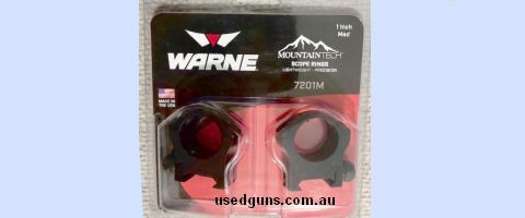 Warne Mountain Tech 1" alloy medium height mounts. Suit picatinny rail bases. Part number #7201M. Phone 0429849007. If reply by email please forward return phon
