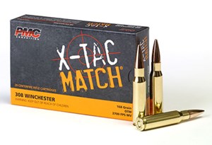 PMC
PMC308XM
X-TAC MATCH
308WIN, 168GR, OTM
LOADED WITH SIERRA MATCHKING PROJECTILES 
AMMUNITION

SPECIAL
$54.90 /PER 20
$499 /PER 200