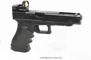 Glock 34 in 9mm topped with Vortexs venom red dot, 2 mags. Overnight Airfreight from WA can be arranged