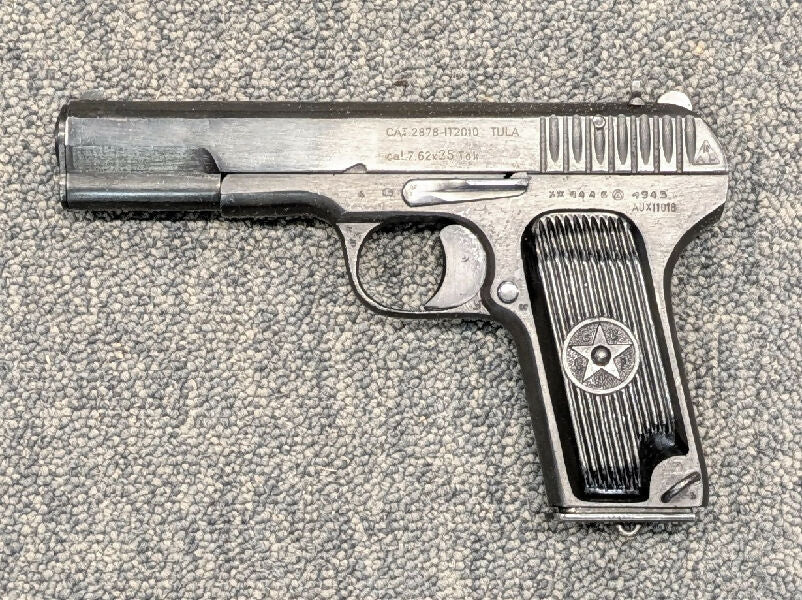 A Tula Tokarev TT-33 1945 in 7.62x25 Tokarev from 1945 in very good condition for its age. This pistol comes with and extra set of grips. Please quote CW/163 wh