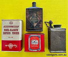 A number of old powder tins, two by Curtis and Harvey. Great novelty items of the reloading/gun room.Price includes post