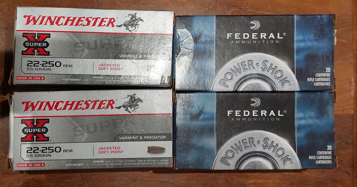 22-250 Ammo. 132 rounds Winchester & Federal