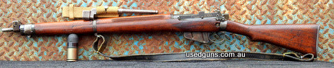 No4 MK1 in 303. 1943 action. Slick action, Has sling & bayonet, plenty of patina & stock bruises. Good solid rifle. More photos available. $45 Express Dealer de