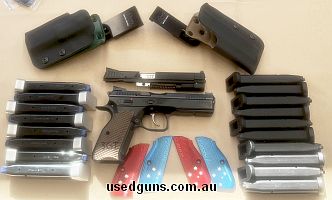 Comes with 8 x 10 round 9mm mags, 10 x 10 round 22lr mags, 2 x Red Hill Tactical left hand holsters (1x 9mm and 1 x 22lr), Lok Grips (fitted), original red and 
